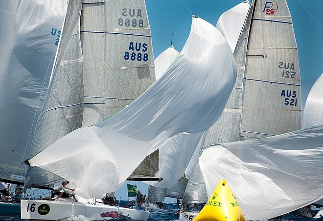 Spinnakers down rounding the leeward gate - Rolex Farr 40 Worlds Day 1 ©  Rolex/ Kurt Arrigo http://www.regattanews.com